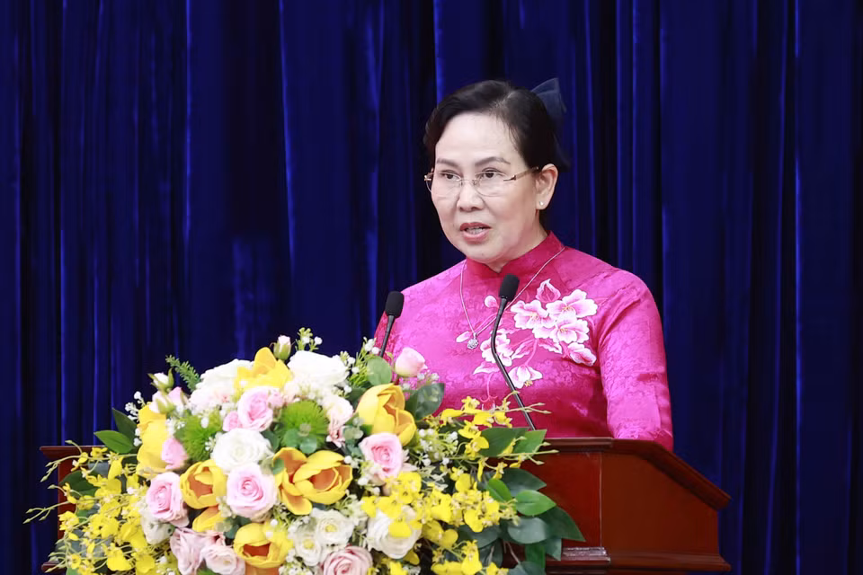 Bí thư Tỉnh ủy Hà Nam Lê Thị Thủy phát biểu. (Ảnh: Doãn Tấn/TTXVN)
