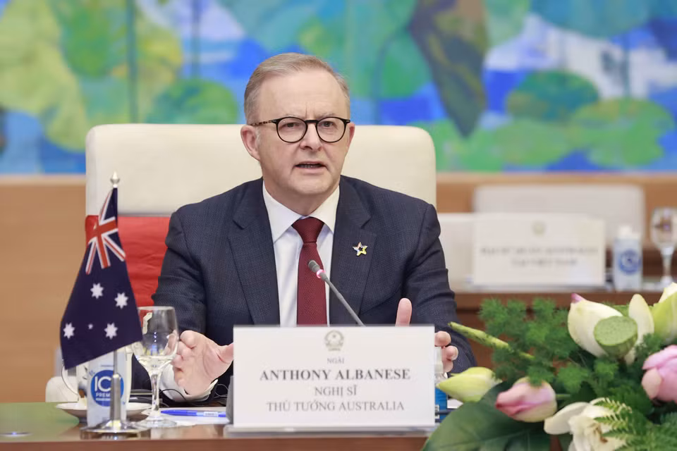 Thủ tướng Australia Anthony Albanese phát biểu. (Ảnh: Doãn Tấn/TTXVN)