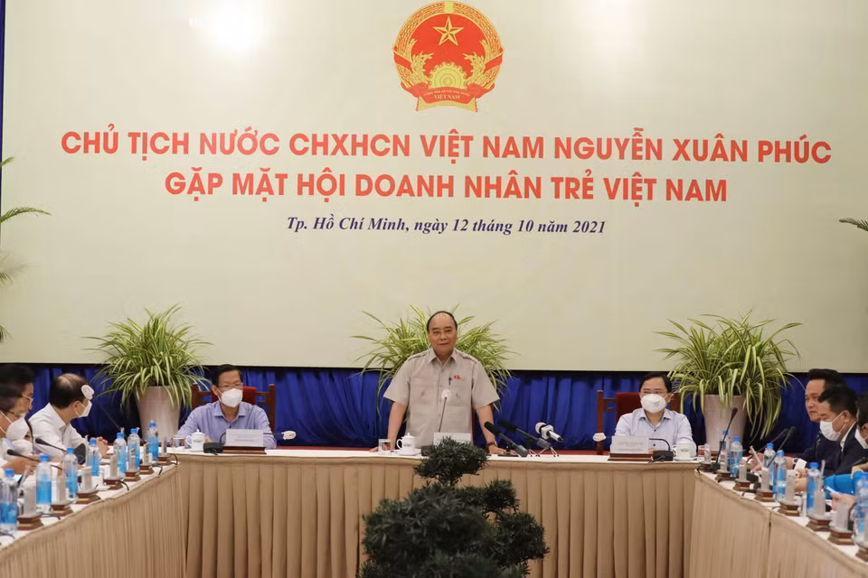 Chủ tịch nước Nguyễn Xuân Phúc phát biểu tại buổi gặp mặt. (Ảnh: Thống Nhất/TTXVN)