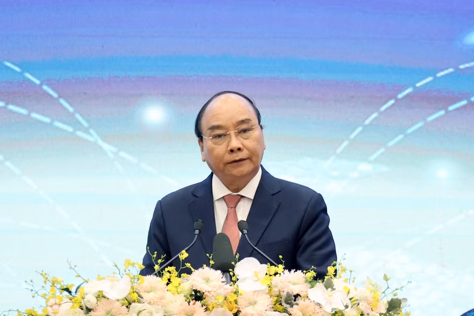 Thủ tướng Nguyễn Xuân Phúc, Chủ tịch ASEAN 2020, phát biểu tại điểm cầu Hà Nội. (Ảnh: Thống Nhất/TTXVN)