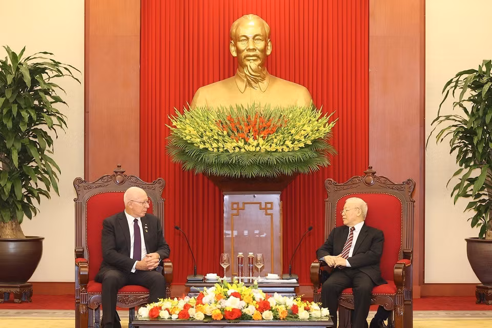 Tổng Bí thư Nguyễn Phú Trọng tiếp Toàn quyền Australia David Hurley thăm cấp Nhà nước Việt Nam. (Ảnh: Trí Dũng/TTXVN)