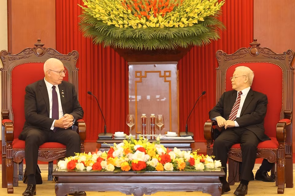 Tổng Bí thư Nguyễn Phú Trọng tiếp Toàn quyền Australia David Hurley thăm cấp Nhà nước Việt Nam. (Ảnh: Trí Dũng/TTXVN)