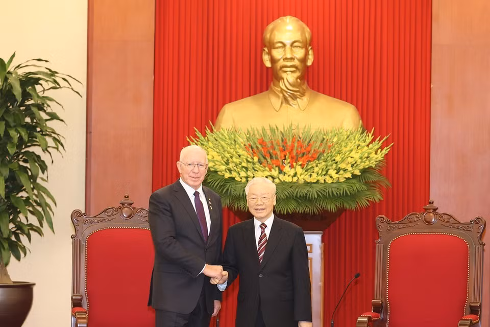 Tổng Bí thư Nguyễn Phú Trọng tiếp Toàn quyền Australia David Hurley thăm cấp Nhà nước Việt Nam. (Ảnh: Trí Dũng/TTXVN)