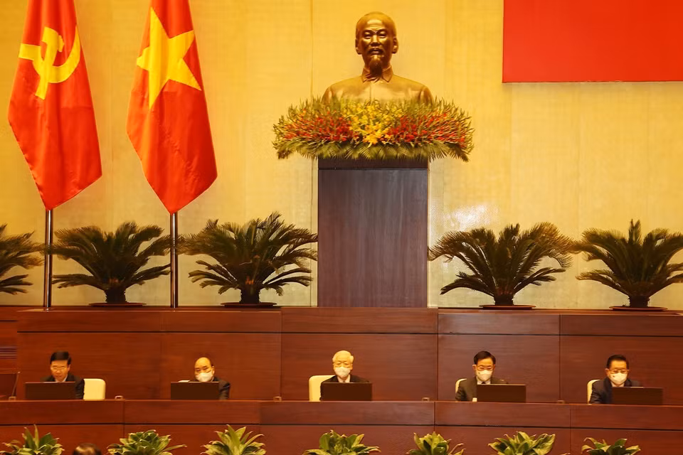 Tổng Bí thư Nguyễn Phú Trọng cùng các đồng chí lãnh đạo Đảng, Nhà nước chủ trì hội nghị. (Ảnh: Trí Dũng/TTXVN)