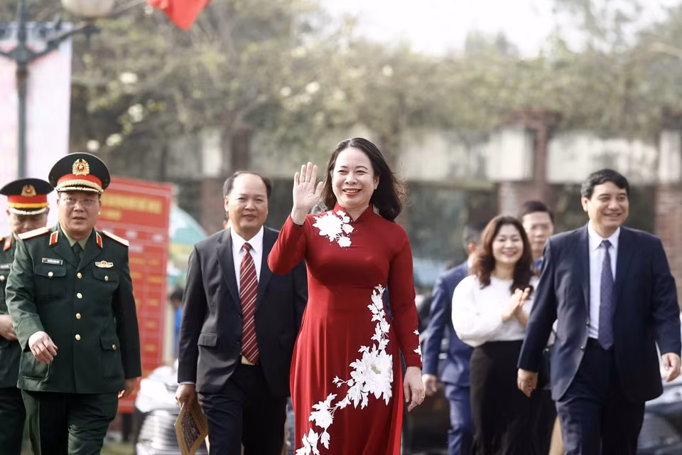 Sáng 11/2, tại Làng Văn hóa-Du lịch các dân tộc Việt Nam, Bộ Văn hóa, Thể thao và Du lịch khai mạc “Ngày hội sắc Xuân trên mọi miền Tổ quốc” năm 2023. Quyền Chủ tịch nước Võ Thị Ánh Xuân dự và phát biểu tại lễ khai mạc. (Ảnh: Thống Nhất/TTXVN)