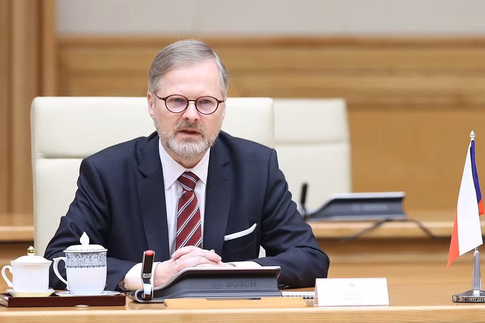 Thủ tướng Cộng hòa Séc Petr Fiala phát biểu tại cuộc hội đàm với Thủ tướng Phạm Minh Chính. (Ảnh: Dương Giang/TTXVN)