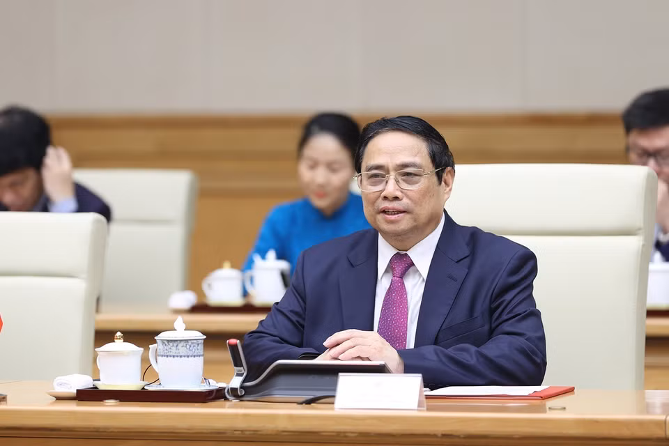 Thủ tướng Phạm Minh Chính phát biểu tại cuộc hội đàm với Thủ tướng nước Cộng hòa Séc Petr Fiala. (Ảnh: Dương Giang/TTXVN)