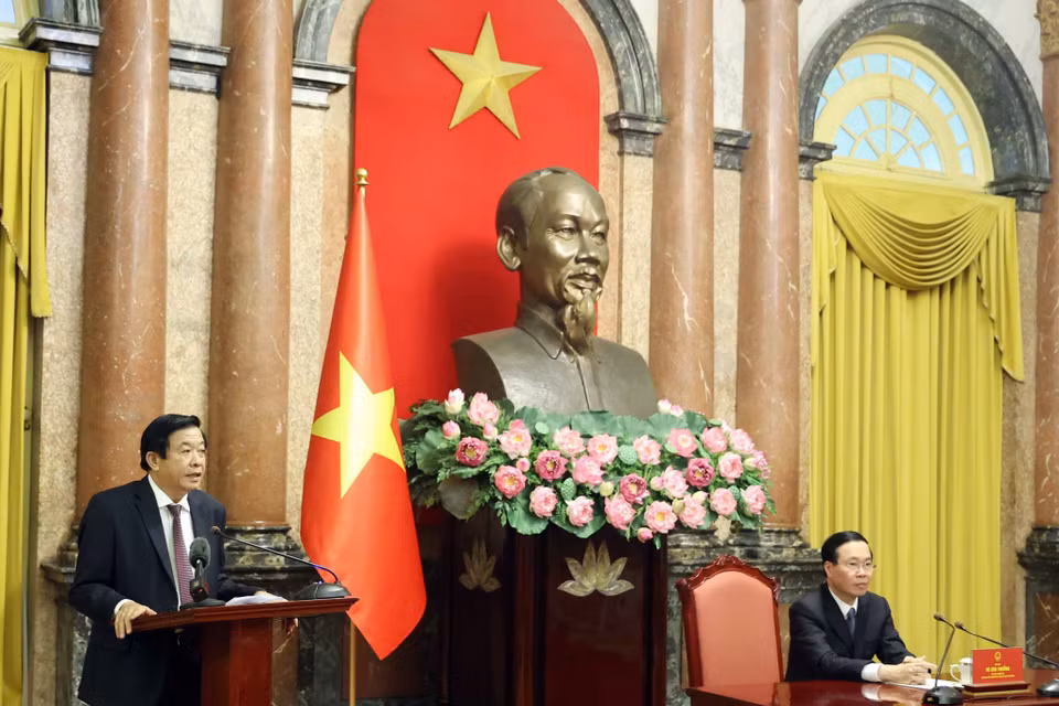 Ông Bùi Văn Nghiêm, Bí thư Tỉnh ủy tỉnh Vĩnh Long, phát biểu. (Ảnh: Thống Nhất/TTXVN)