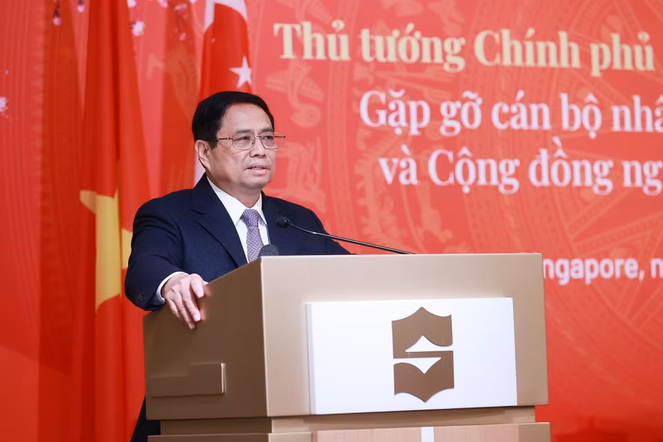 Thủ tướng Phạm Minh Chính phát biểu tại cuộc gặp. (Ảnh: Dương Giang/TTXVN)