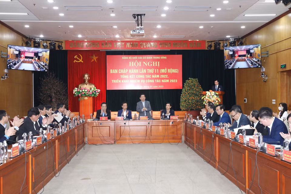 Đảng bộ Khối các cơ quan Trung ương tổ chức Hội nghị lần thứ 11 (mở rộng) tổng kết công tác năm 2022, triển khai nhiệm vụ năm 2023. (Ảnh: Phương Hoa/TTXVN)