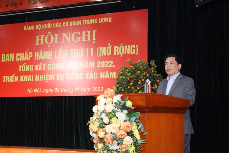 Ông Nguyễn Văn Thể, Ủy viên Trung ương Đảng, Bí thư Đảng ủy Khối các cơ quan Trung ương phát biểu tại hội nghị. (Ảnh: Phương Hoa/TTXVN)
