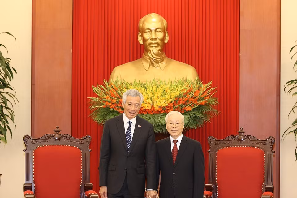Tổng Bí thư Nguyễn Phú Trọng tiếp Thủ tướng Singapore Lý Hiển Long. (Ảnh: Trí Dũng/TTXVN)