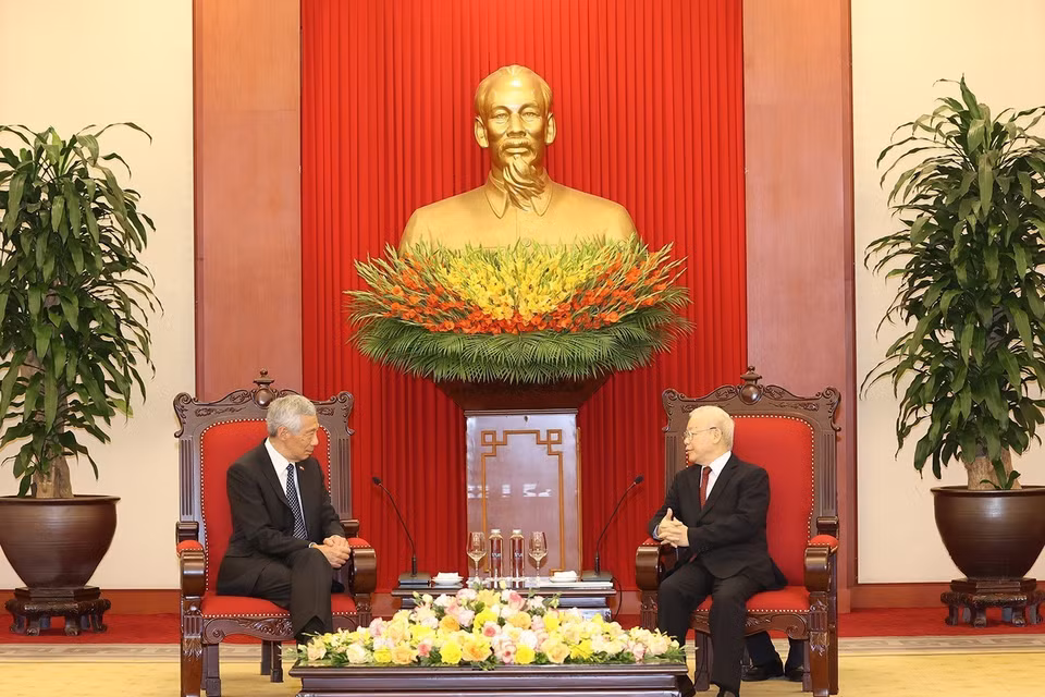 Tổng Bí thư Nguyễn Phú Trọng tiếp Thủ tướng Singapore Lý Hiển Long. (Ảnh: Trí Dũng/TTXVN)