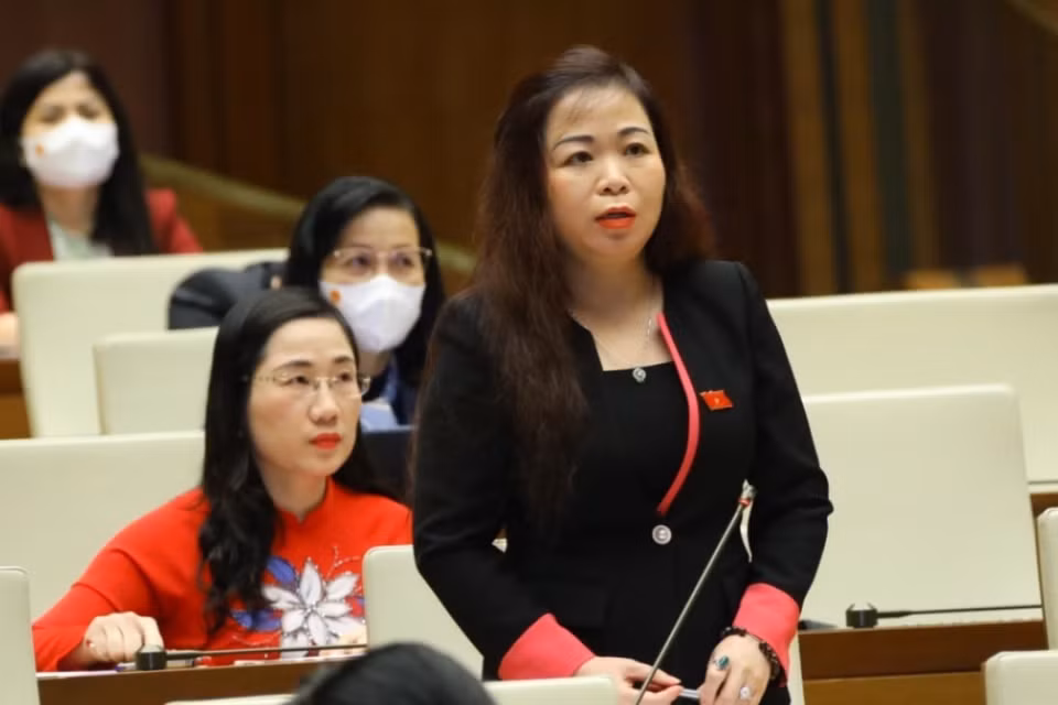 Đại biểu Quốc hội thành phố Hà Nội Vũ Thị Lưu Mai phát biểu.(Ảnh: Văn Điệp/TTXVN)