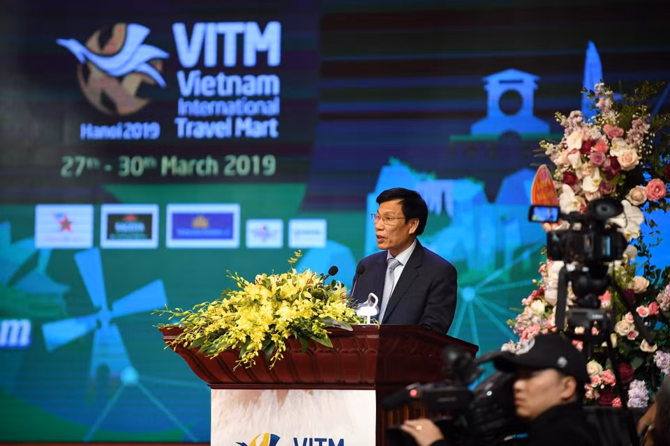 Bộ trưởng Bộ Văn hóa, Thể thao và Du lịch Nguyễn Ngọc Thiện phát biểu tại lễ khai mạc. (Ảnh: PV/Vietnam+)