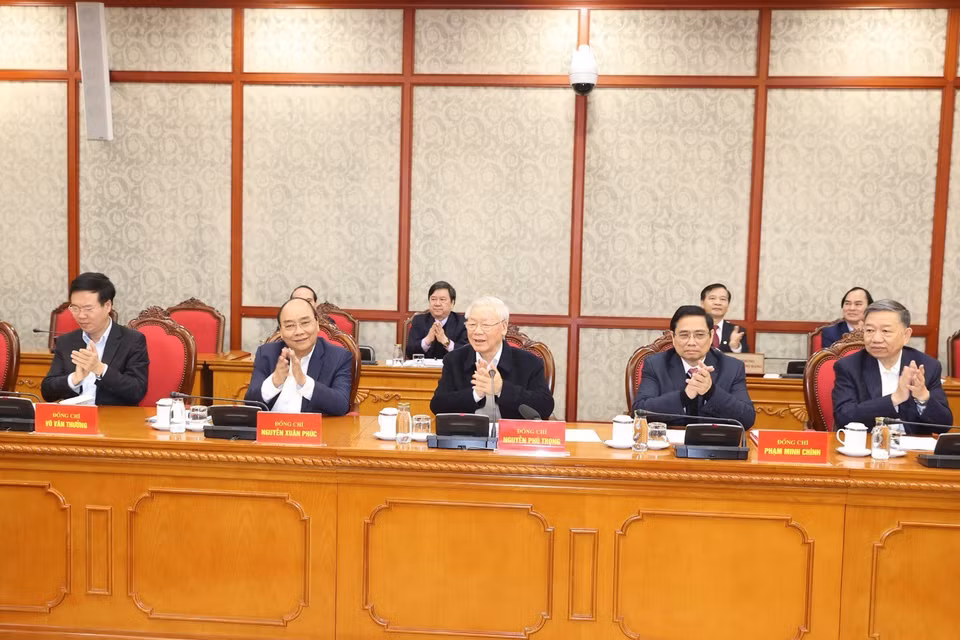 Tổng Bí thư, Chủ tịch nước Nguyễn Phú Trọng phát biểu kết luận phiên họp.(Ảnh: Trí Dũng/TTXVN)