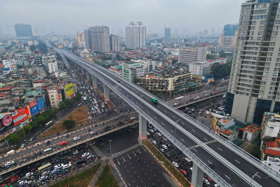 Đường Vành đai 2 trên cao thông xe sáng 11/1. (Ảnh: Tuấn Anh/TTXVN)