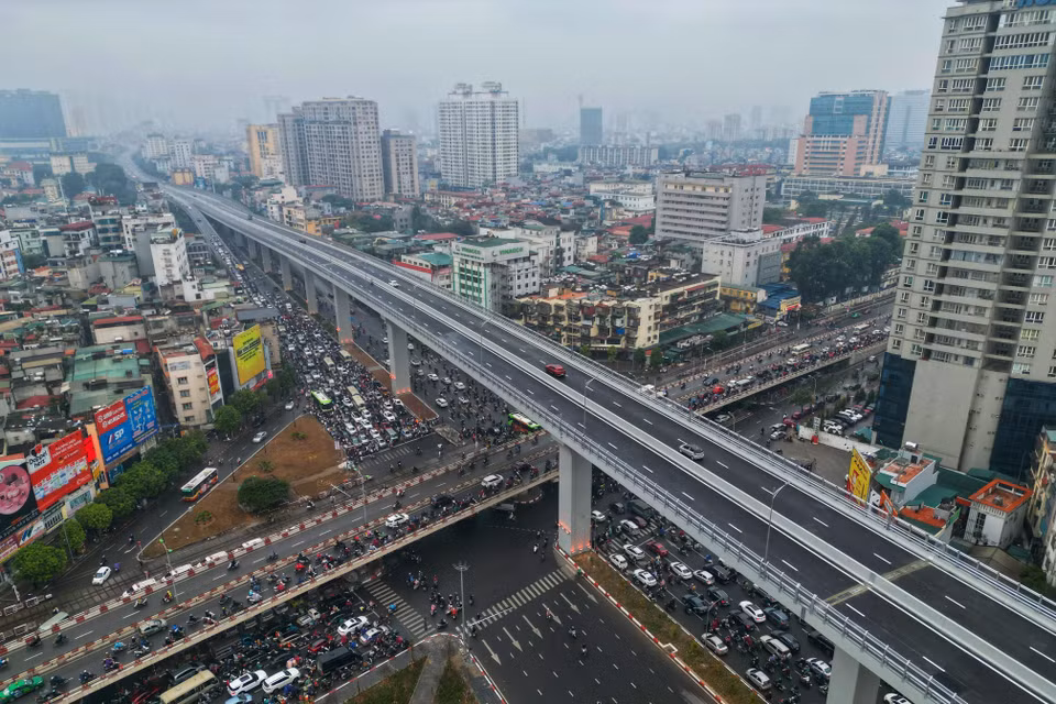 Đường Vành đai 2 trên cao thông xe sáng 11/1. (Ảnh: Tuấn Anh/TTXVN)