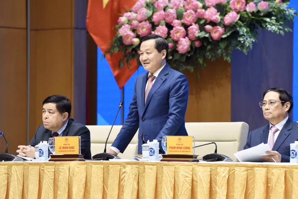 Phó Thủ tướng Lê Minh Khái phát biểu. (Ảnh: Dương Giang/TTXVN)