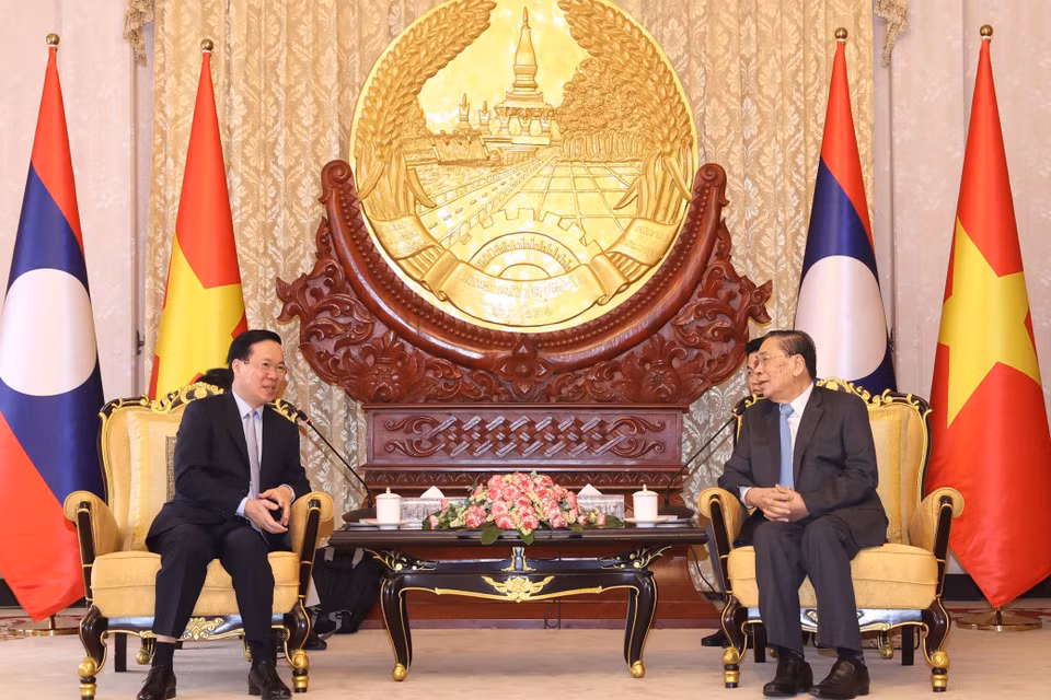 Chủ tịch nước Võ Văn Thưởng gửi lời thăm hỏi tới nguyên Tổng Bí thư, Chủ tịch nước Lào Choummaly Sayasone. (Ảnh: Thống Nhất/TTXVN)