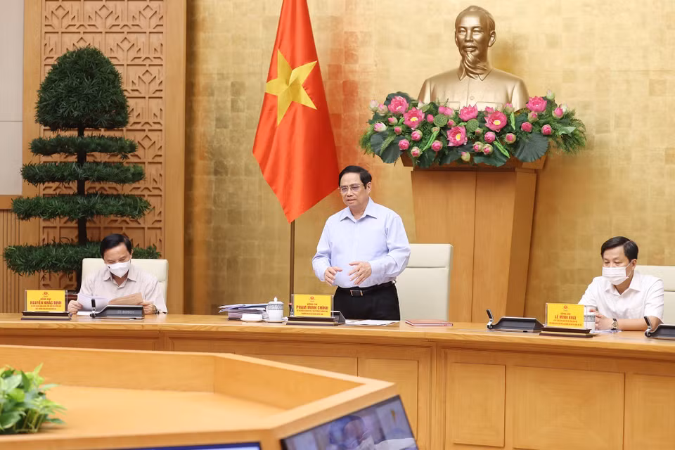 Thủ tướng Phạm Minh Chính, Trưởng Ban Chỉ đạo chủ trì buổi làm việc với các địa phương và 9.043 xã, phường, thị trấn trên cả nước. (Ảnh: Dương Giang/TTXVN)