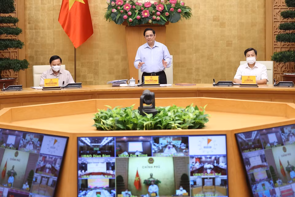 Thủ tướng Phạm Minh Chính, Trưởng Ban Chỉ đạo chủ trì làm việc với các địa phương và 9.043 xã, phường, thị trấn trên cả nước. (Ảnh: Dương Giang/TTXVN)