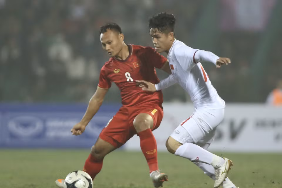 Bàn thắng gỡ hòa tới nhờ U22 Việt Nam đã bổ sung những nhân tố chất lượng như tiền vệ Hữu Thắng trong hiệp hai để đội tuyển Việt Nam gặp khó khăn. (Ảnh: Hiển Nguyễn/Vietnam+) 