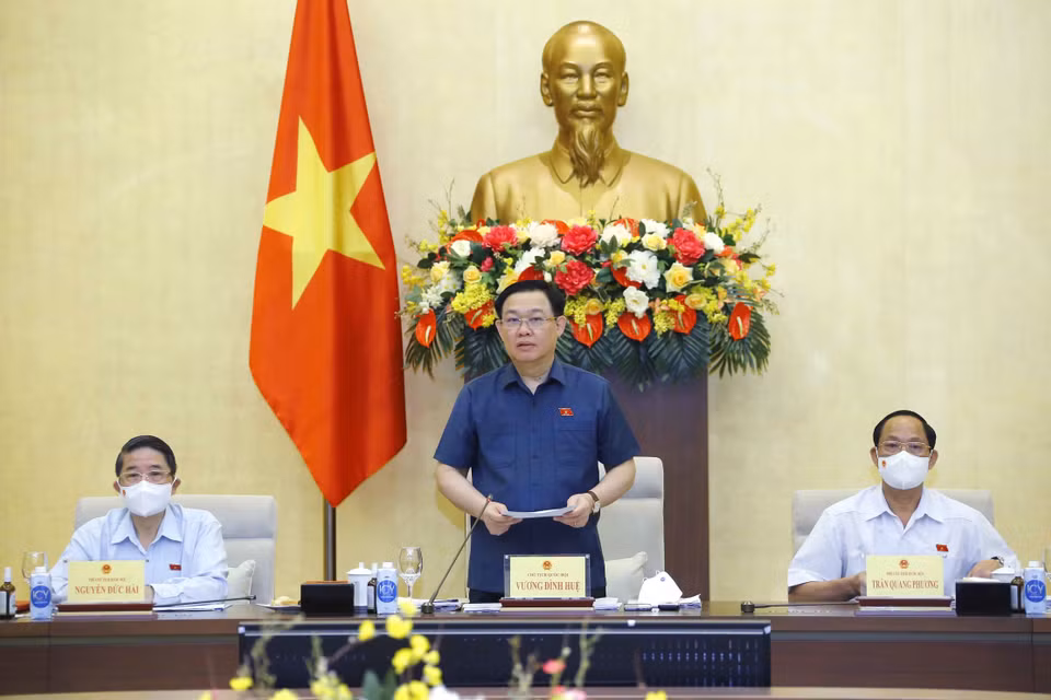 Hình ảnh Chủ tịch Quốc hội Vương Đình Huệ phát biểu. (Ảnh: Doãn Tấn/TTXVN)