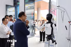 Các khu trưng bày về AI tại CAEXPO năm 2026 luôn thu hút sự quan tâm của doanh nghiệp cũng như người dân Trung Quốc và ASEAN. (Ảnh: Công Tuyên/TTXVN)