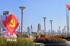 Thành phố Đà Nẵng được trang hoàng cờ hòa chào mừng sự kiện trọng đại của Đất nước. (Ảnh: Trần Lê Lâm/TTXVN)