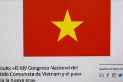 Bài viết “Đại hội đại biểu toàn quốc lần thứ 14 của Đảng Cộng sản Việt Nam và bước tiến tới kỷ nguyên mới” đăng trên trang mạng aladaainternacional.com của Trung tâm nghiên cứu Mỹ Latinh về châu Á và châu Phi. (Ảnh: TTXVN phát)