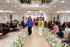 Tiết mục trình diễn áo truyền thống Nam bộ Việt Nam tại Lễ hội. (Ảnh: Đào Lâm/TTXVN)