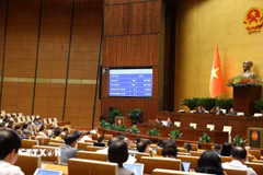 Quốc hội thông qua Nghị quyết của Quốc hội về thí điểm về một số cơ chế, chính sách đặc thù phát triển nhà ở xã hội. (Ảnh: Văn Điệp/TTXVN)