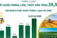Tháng 1/2026: Xuất khẩu nông, lâm, thủy sản tăng 29,5%