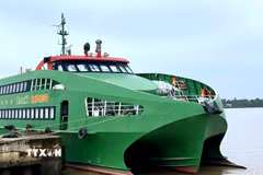 Tàu cao tốc MAILINH EXPRESS neo đậu tại cảng của Nhà máy X55, thành phố Cần Thơ. (Ảnh: TTXVN phát)