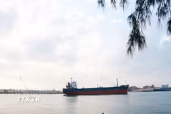 Nhiều tàu hàng tải trọng lớn ra, vào cảng Cửa Việt gặp khó khăn do luồng bị cạn. (Ảnh: Tường Vi/TTXVN)