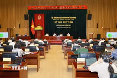 Quang cảnh Kỳ họp thứ 5 HĐND thành phố Hải Phòng khóa XVII, nhiệm kỳ 2026-2031. (Ảnh: Minh Huệ/TTXVN)