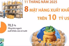 11 tháng năm 2025: 8 mặt hàng xuất khẩu trên 10 tỷ USD