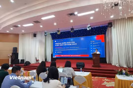 Hội nghị được tổ chức theo hình thức trực tiếp kết hợp trực tuyến, kết nối tới các cơ quan báo chí các tỉnh, thành phố trong cả nước. (Ảnh: Minh Thu/Vietnam+)