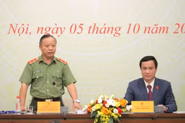 Giám đốc Học viện Chính trị Công an nhân dân, Trung tướng Phan Xuân Tuy thông tin về hội thảo đến báo chí ngày 5/10. (Ảnh: BTC)