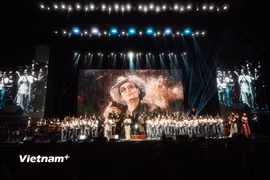 Việc sáng tạo âm nhạc của Thanh Tùng theo phong cách classical crossover, khiến các giai điệu quen thuộc tạo nên một trải nghiệm âm nhạc mới mẻ cho khán giả Thủ đô. (Ảnh: CTV/Vietnam+)