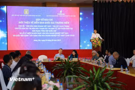 Quang cảnh buổi gặp gỡ báo chí thông tin về Diễn đàn Quốc gia thường niên “Văn hoá với Doanh nghiệp.” (Ảnh: PV/Vietnam+)