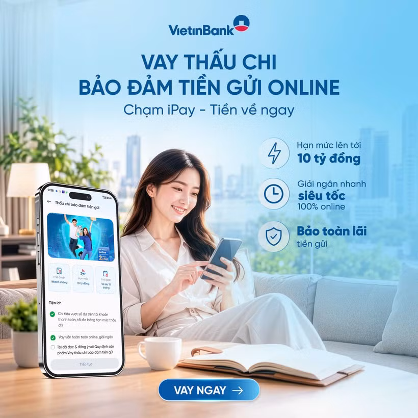 VietinBank ra mắt vay thấu chi bảo đảm bằng tiền gửi trực tuyến. (Ảnh: Vietnam+)