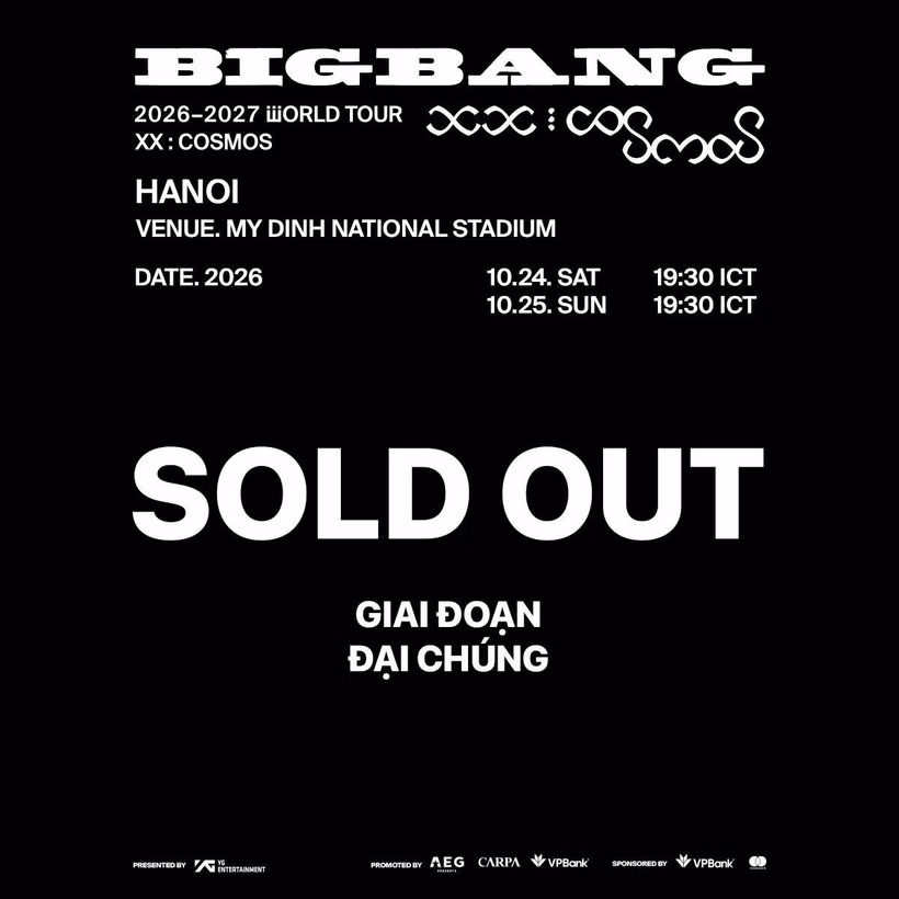 Toàn bộ vé đêm diễn của BIGBANG tại Mỹ Đình đã được bán hết. (Ảnh: Vietnam+)