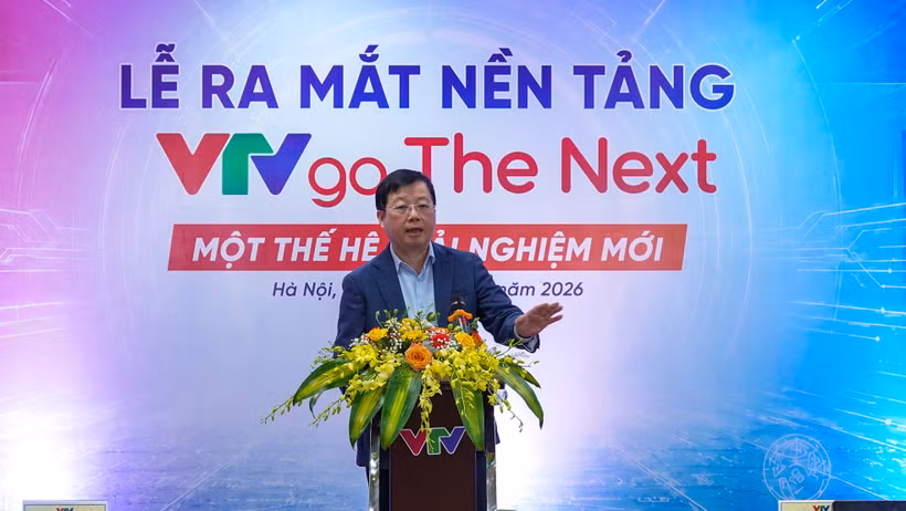 Ông Nguyễn Thanh Lâm, Ủy viên Ban Chấp hành Trung ương Đảng, Tổng Giám đốc Đài Truyền hình Việt Nam tại buổi ra mắt nền tảng VTVgo The Next. (Ảnh: CTV/Vietnam+)