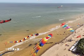 Festival diều trên biển Sầm Sơn thu hút sự quan tâm của du khách. (Ảnh: TTXVN phát)