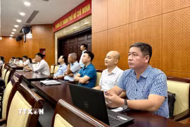 Các đại biểu tham dự Hội nghị tại đầu cầu Hội trường Thành ủy TP Hồ Chí Minh. (Ảnh: Mỹ Phương/TTXVN)