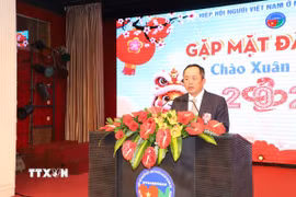 Lãnh sự Nguyễn Tuấn Anh phát biểu tại buổi gặp mặt. (Ảnh: Xuân Vịnh/TTXVN)