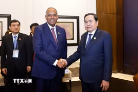 Chủ tịch Quốc hội Trần Thanh Mẫn hội kiến Chủ tịch Quốc hội Cộng hòa Côte d'Ivoire Patrick Achi. (Ảnh: Doãn Tấn/TTXVN)