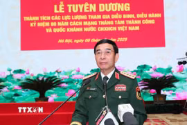 Đại tướng Phan Văn Giang phát biểu tại buổi lễ. (Ảnh: Trọng Đức/TTXVN)